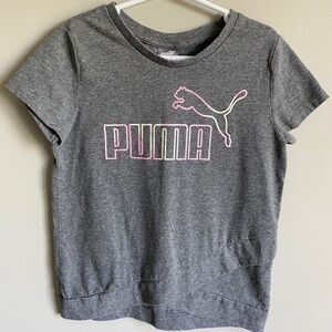 Puma Girls Gray Short Sleeve T-Shirt‎ Size 8 Criss-Cross Front Glitter Logo